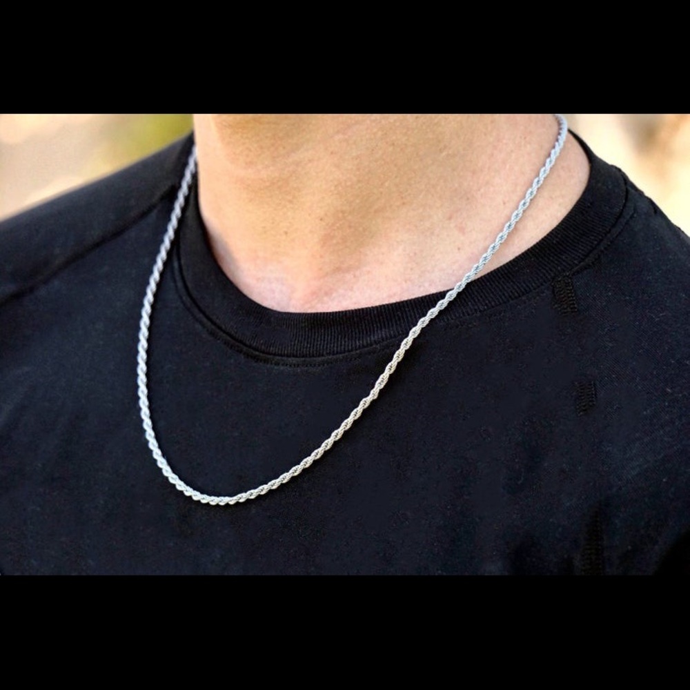 18k White Gold Plated Rope Chain Necklace 3mm